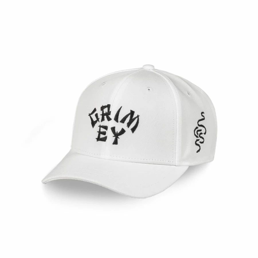 Grimey Lucky Dragon Snapback Hat with Curved Visor - White - Spring Summer 2024 Collection