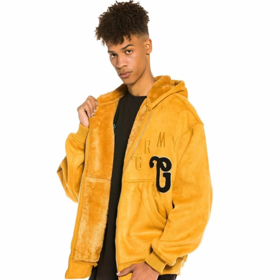 Grimey Brown Suede Hooded Bomber Jacket - Jungle Punch Style - Spring 2022 Collection
