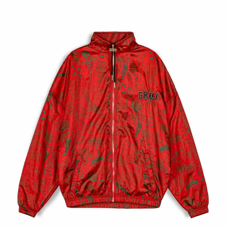 Grimey Satin Red Track Jacket - Spring 2023 Collection - Lightweight Athletic Zip-Up