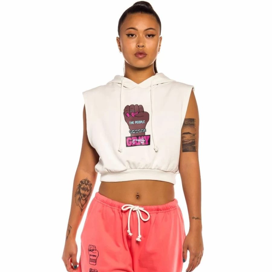Grimey Sleeveless Hoodie for Girls - White Summer Pullover - Grimey Day Dreamer Collection