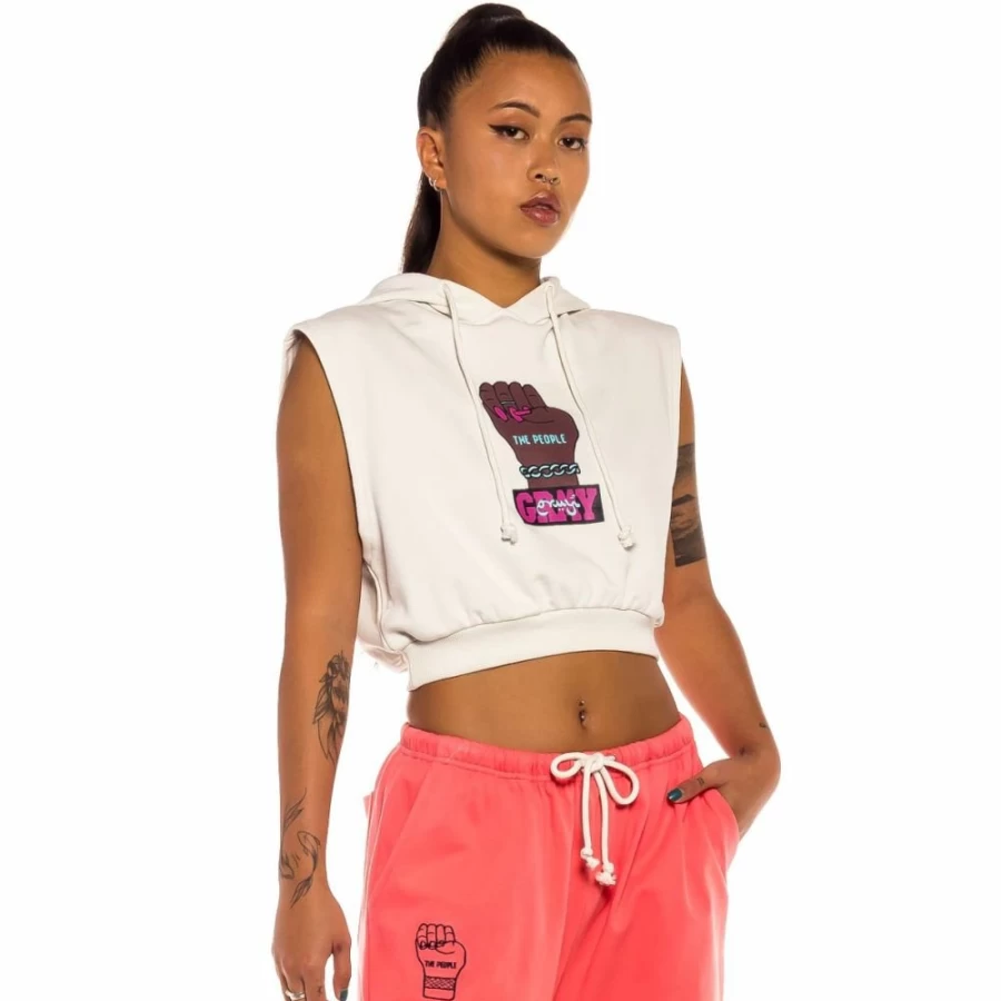 Grimey Sleeveless Hoodie for Girls - White Summer Pullover - Grimey Day Dreamer Collection