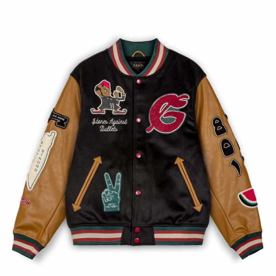 Grimey Black Baseball Jacket FW23 - Nablus Style Men's Outerwear