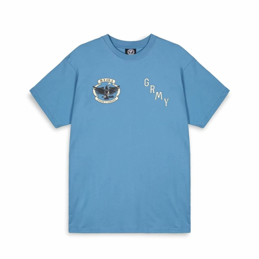 Grimey Panic Mecha Graphic T-Shirt - Blue Casual Tee for Men & Women - SS24 Collection