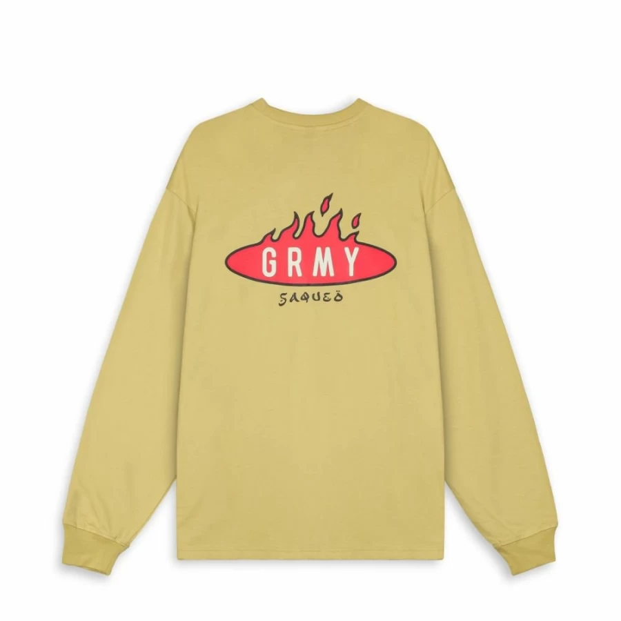 Grimey Burn In Flames Long Sleeve Tshirt - Khaki Color - Spring Summer 2024 Collection