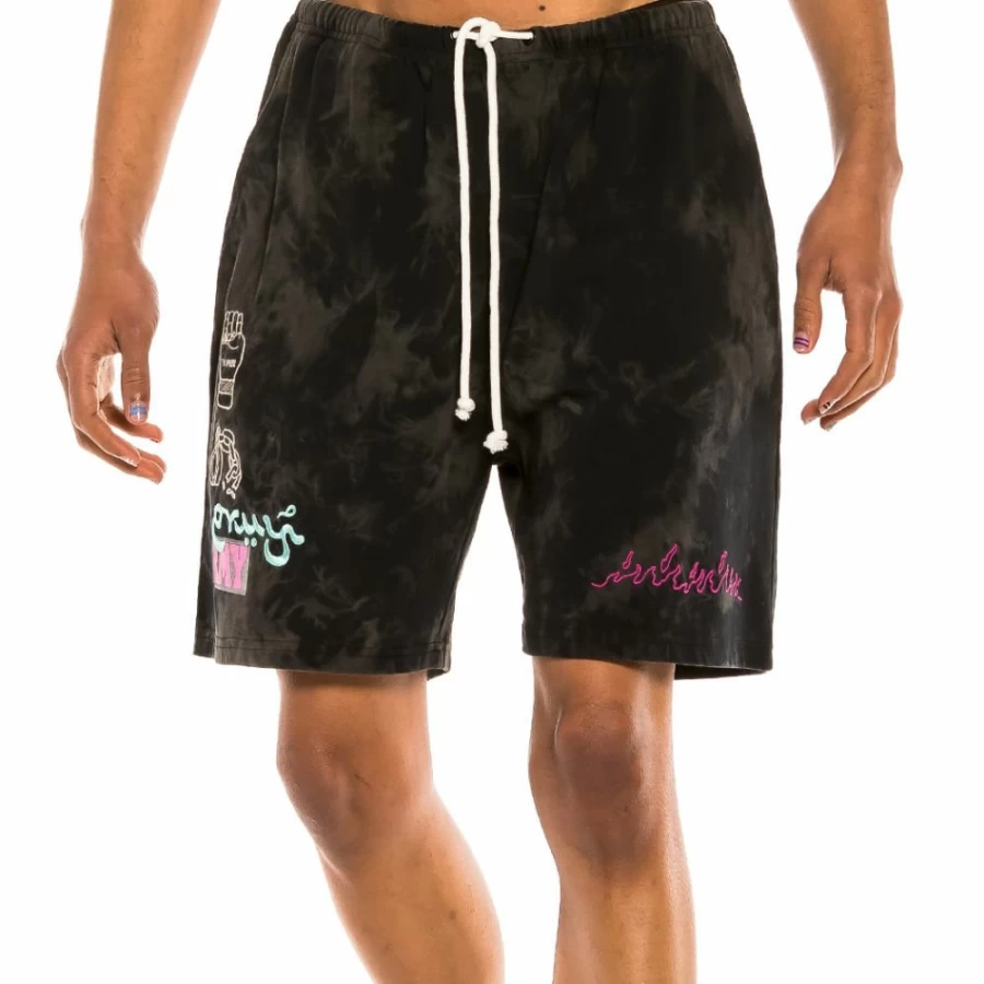 Grimey Bleached Black Day Dreamer Sweatshorts - Comfortable Casual Shorts for Men & Women - Spring 2022 Collection