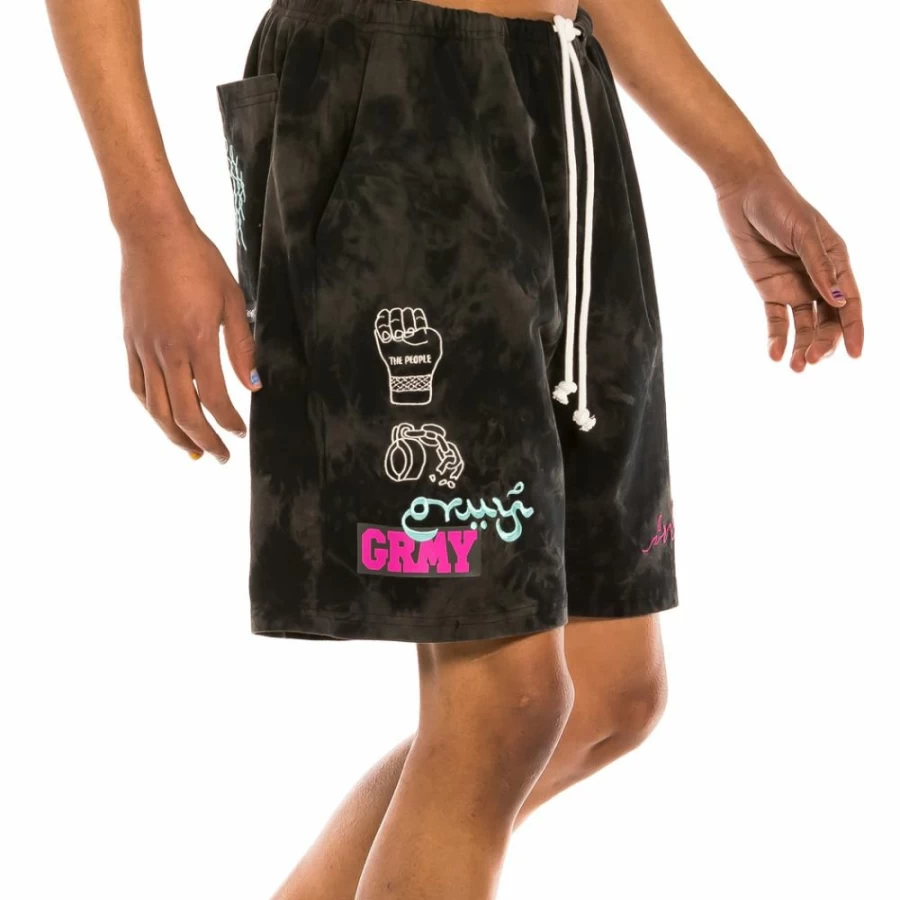 Grimey Bleached Black Day Dreamer Sweatshorts - Comfortable Casual Shorts for Men & Women - Spring 2022 Collection