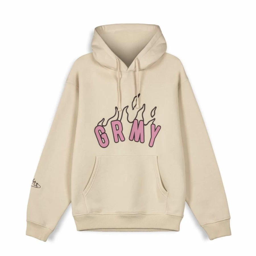 Grimey Vintage Melted Stone Hoodie Sweatshirt - Cream Color, Fall Winter 2023 Collection