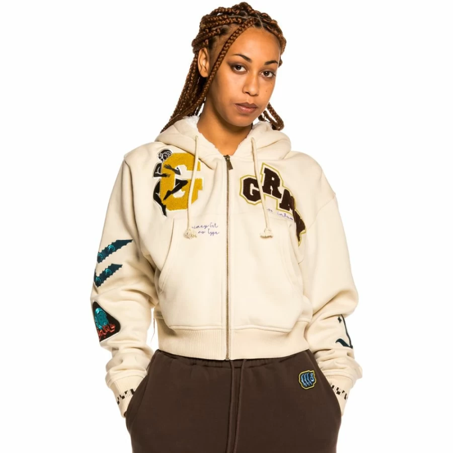 Grimey Singgang Junction Girl's Sand Color Zipper Hoodie - Fall 2021 Collection