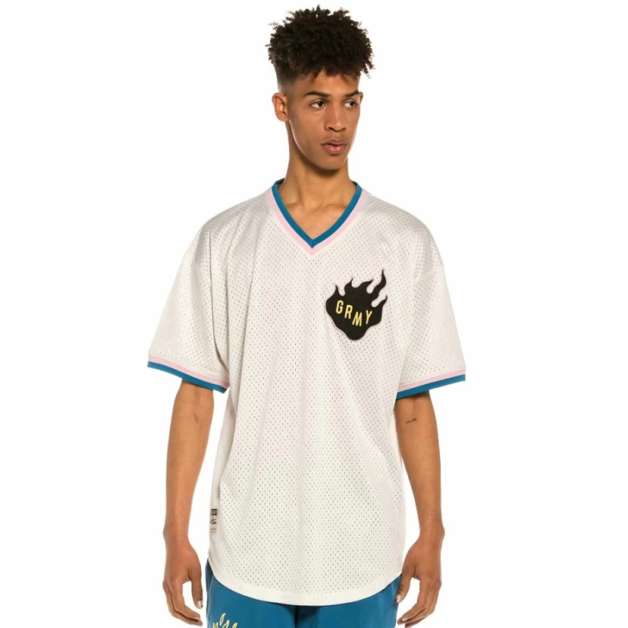 Grimey V Neck Mesh T-Shirt for Men - Breathable White Tee - Summer Streetwear 2022 Collection