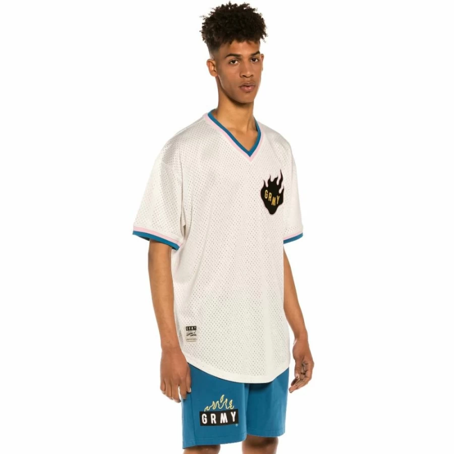 Grimey V Neck Mesh T-Shirt for Men - Breathable White Tee - Summer Streetwear 2022 Collection