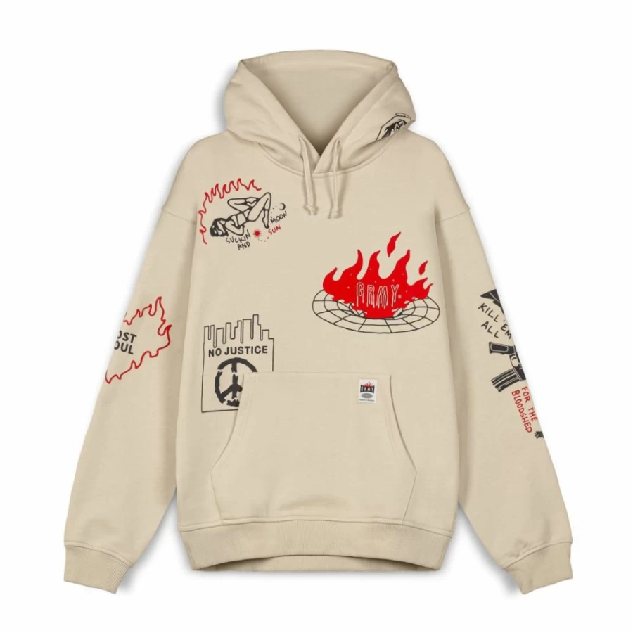 Grimey Vintage Hoodie with Wide Hole Design - Cream Color - FW23 Collection