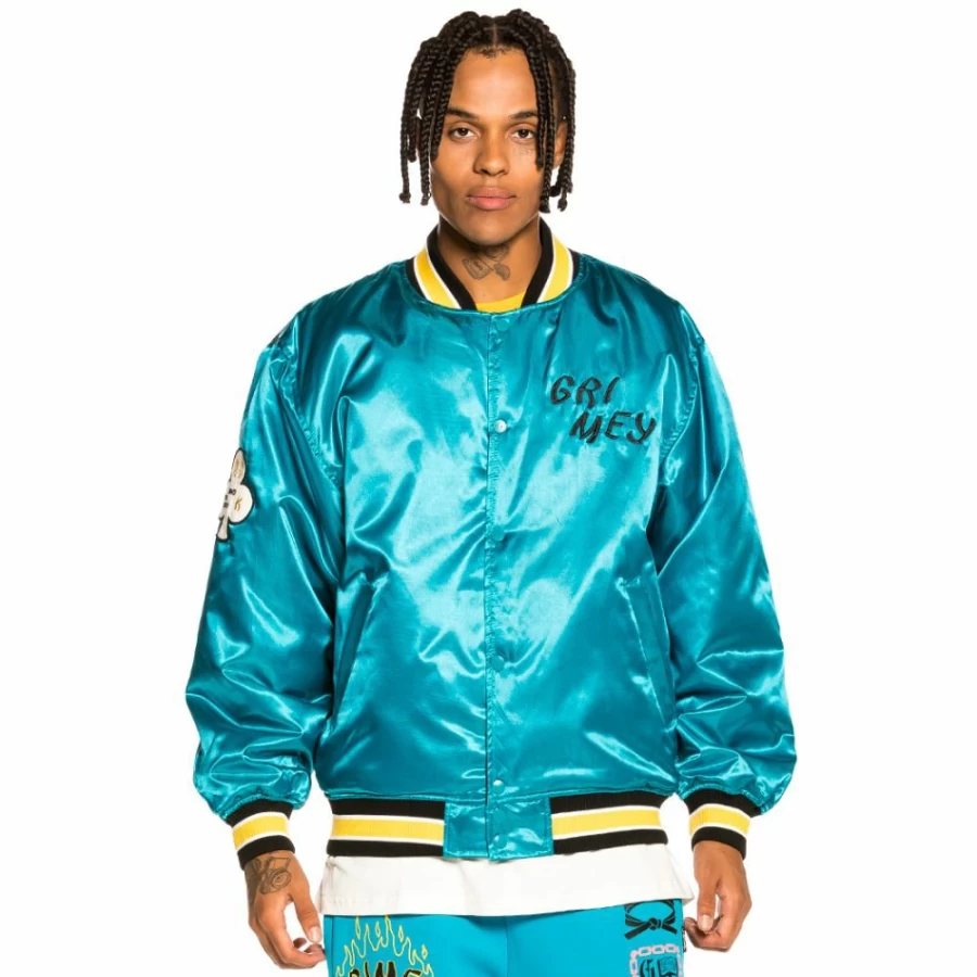 Grimey Reversible Satin Jacket "Destroy All Fear" Blue - Fall 2021 Collection