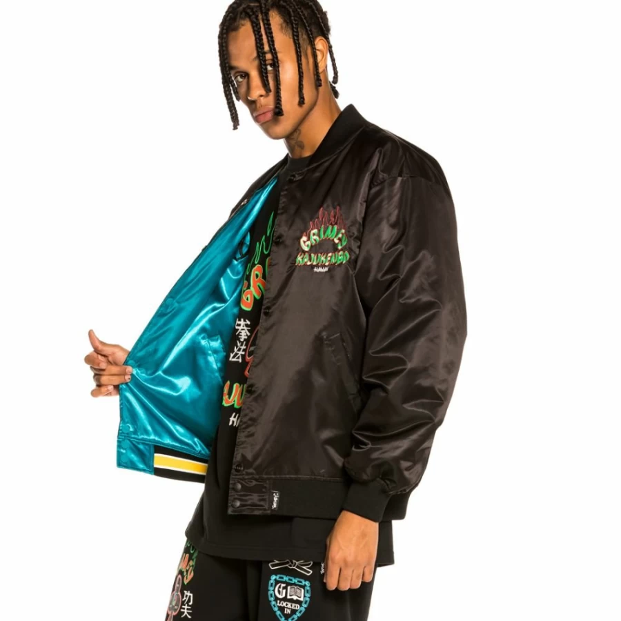 Grimey Reversible Satin Jacket "Destroy All Fear" Blue - Fall 2021 Collection