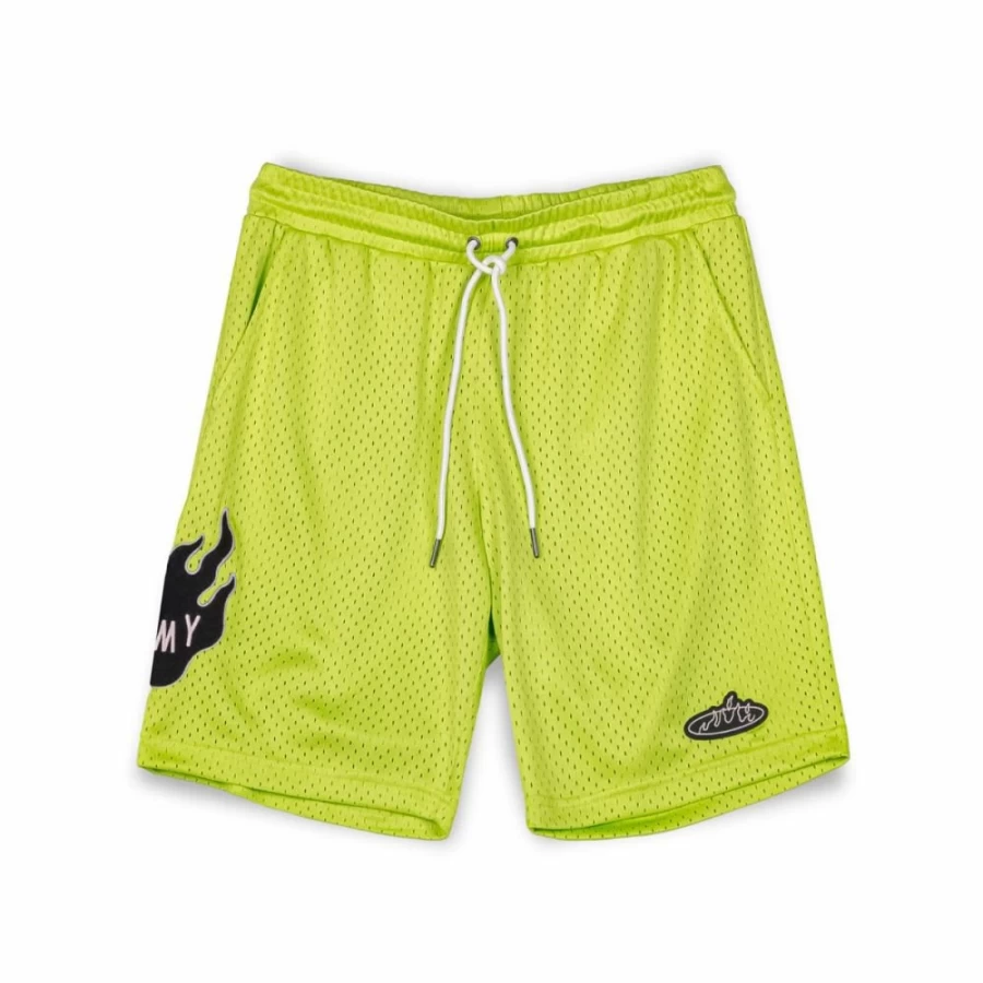 Grimey Cloven Tongues Mesh Basket Shorts for Men - Fluor Lime Color - Summer 2023 Collection - Breathable Streetwear Shorts