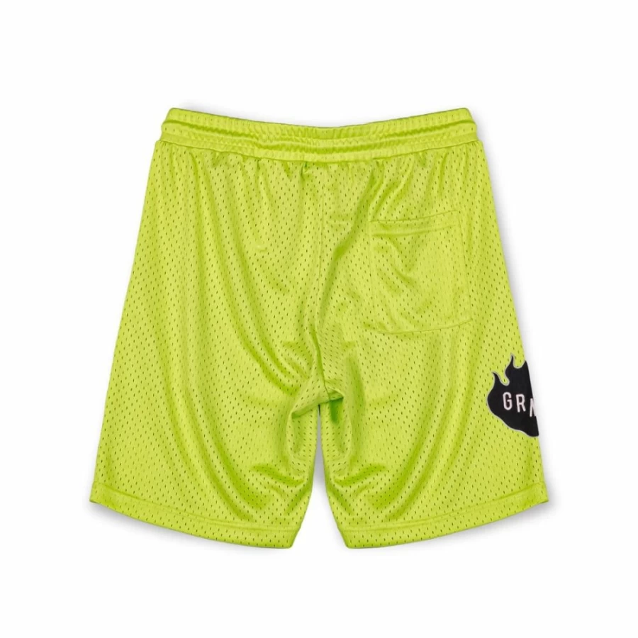 Grimey Cloven Tongues Mesh Basket Shorts for Men - Fluor Lime Color - Summer 2023 Collection - Breathable Streetwear Shorts