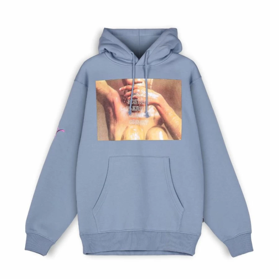 Grimey Westbound Hoodie Blue - Men's Streetwear Pullover Sweatshirt Fall 2022 Collection