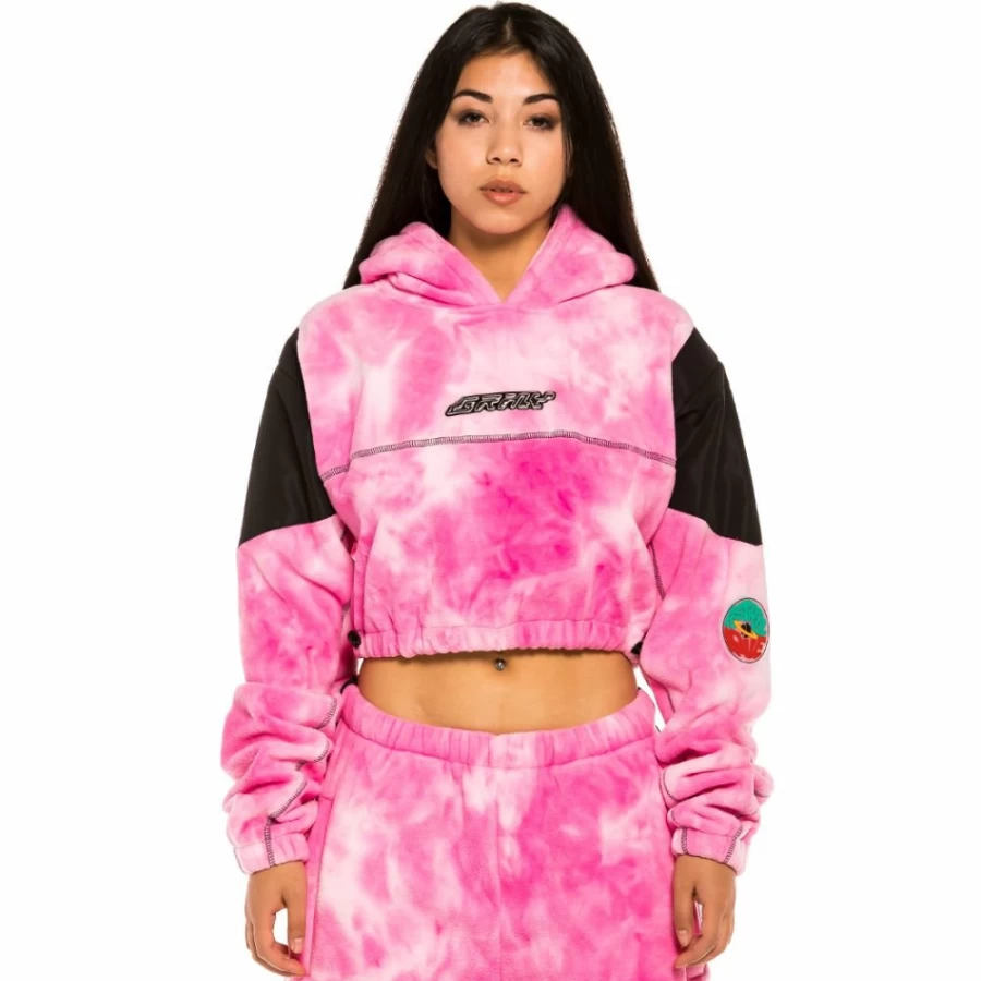 Grimey Space Lady Bleached Pink Polar Fleece Hoodie - Cozy Fall Winter Pullover