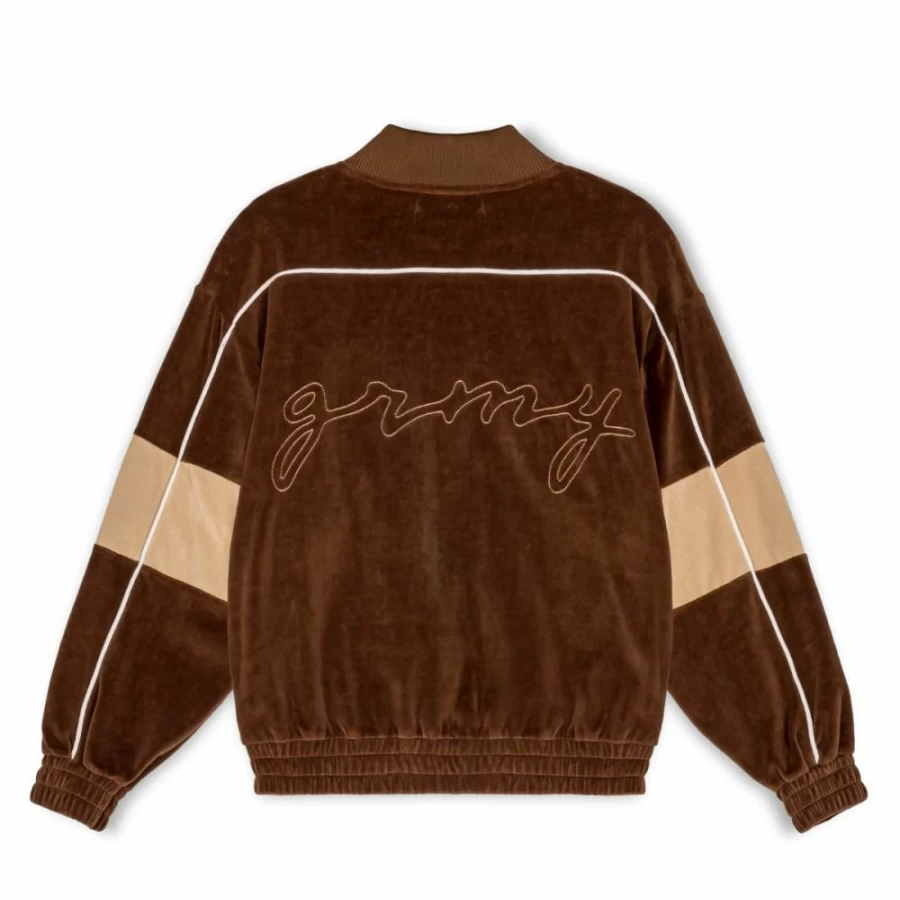 Grimey "Iam" Brown Velvet Track Jacket - Fall 2022 Collection - Stylish Men's Athletic Zip-Up
