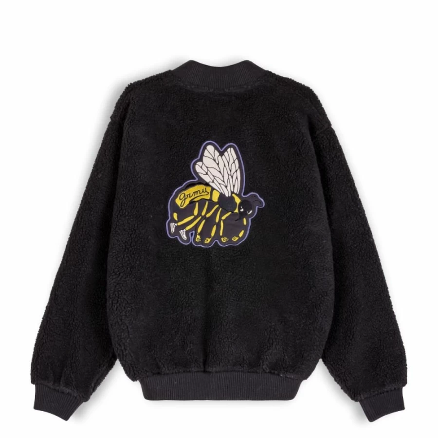Grimey "Hive" Sherpa Button-Up Sweatshirt for Men - Black Hooded Fleece Jacket for Fall Winter