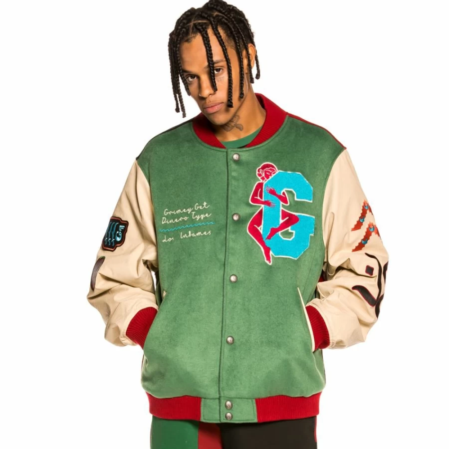 Grimey Wool Baseball Jacket "Singgang Junction" - Green Fall 2021 Outerwear