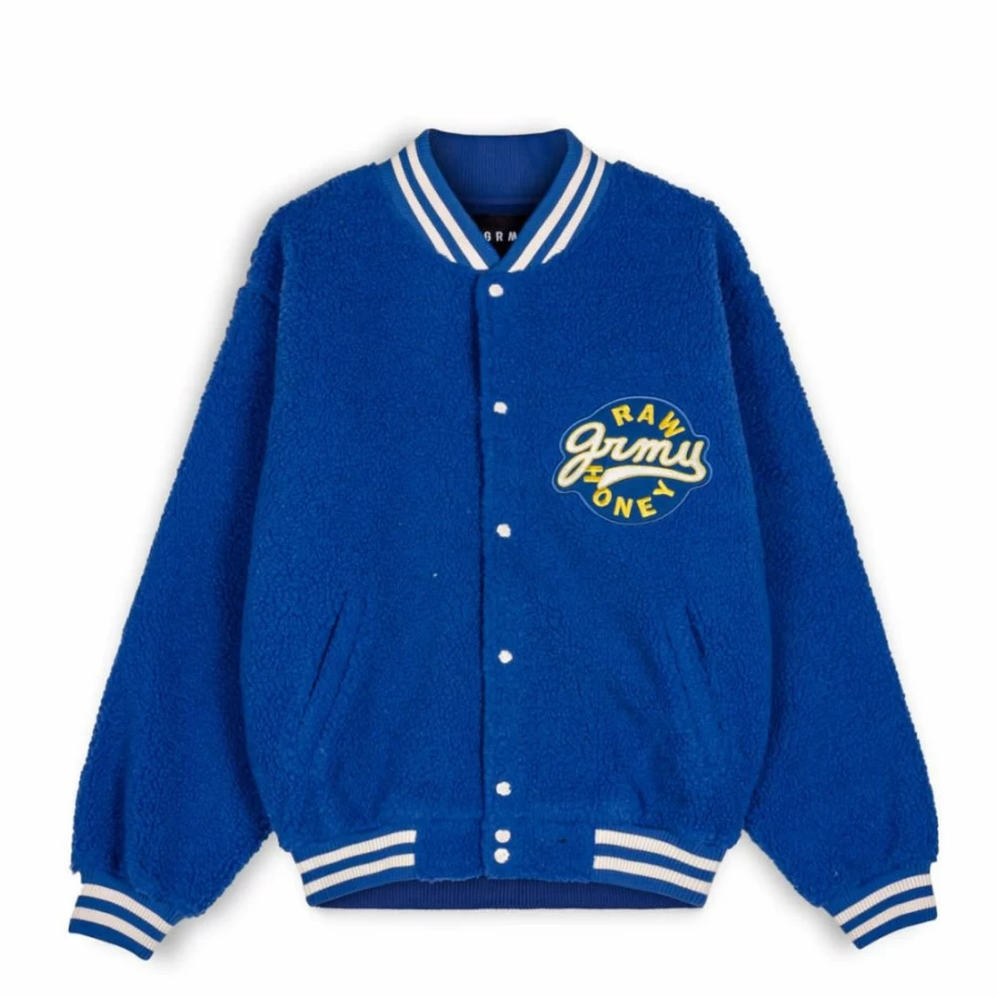 Grimey "Hive" Sherpa-Lined Button-Up Sweatshirt - Blue Cozy Fall Winter Pullover