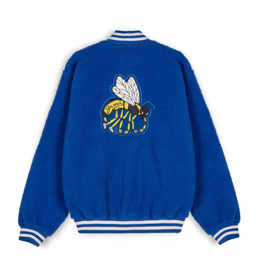 Grimey "Hive" Sherpa-Lined Button-Up Sweatshirt - Blue Cozy Fall Winter Pullover