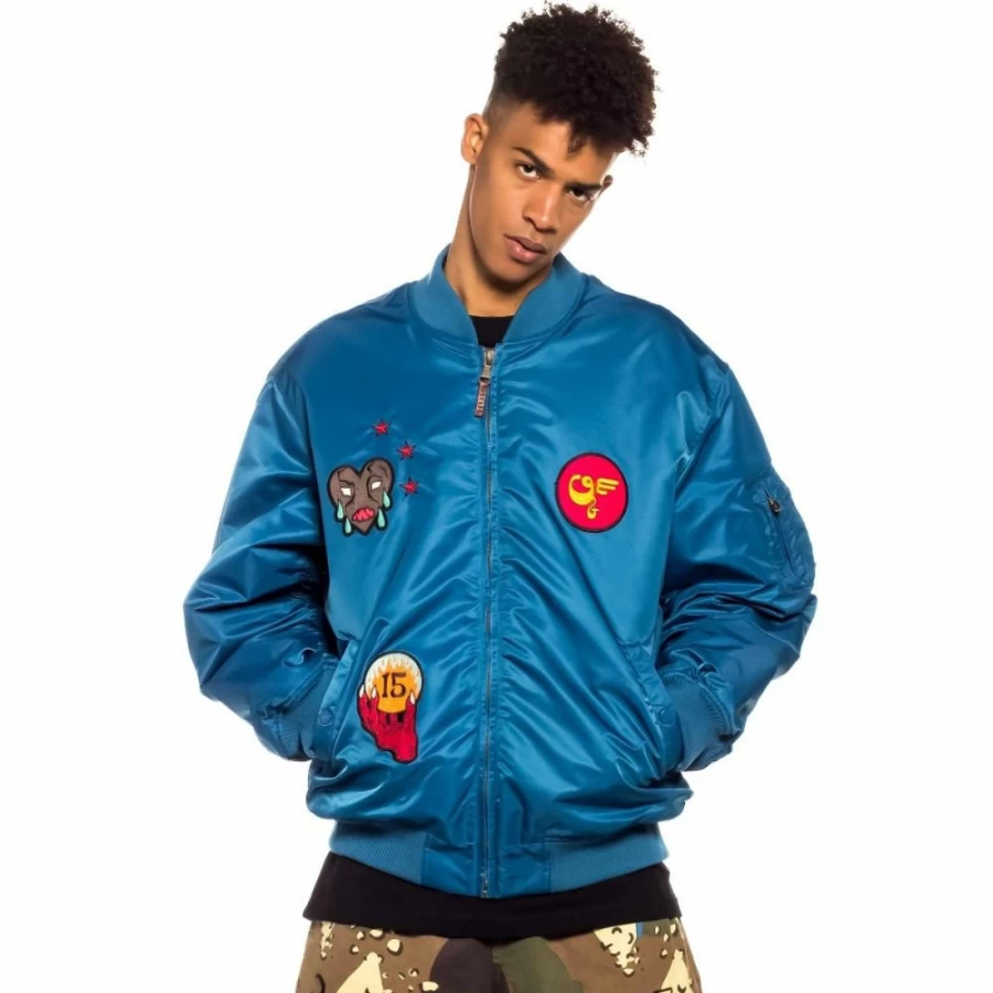 Grimey Blue Bomber Jacket - Lightweight Spring Coat for Men & Women - Streetwear Fashion Outerwear