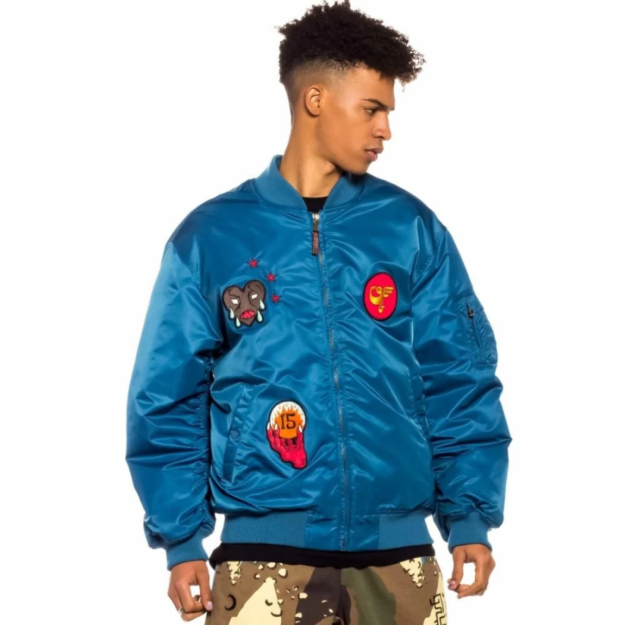 Grimey Blue Bomber Jacket - Lightweight Spring Coat for Men & Women - Streetwear Fashion Outerwear