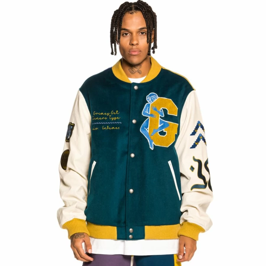 Grimey Navy Wool Baseball Jacket - Singgang Junction Style - Fall 2021 Collection