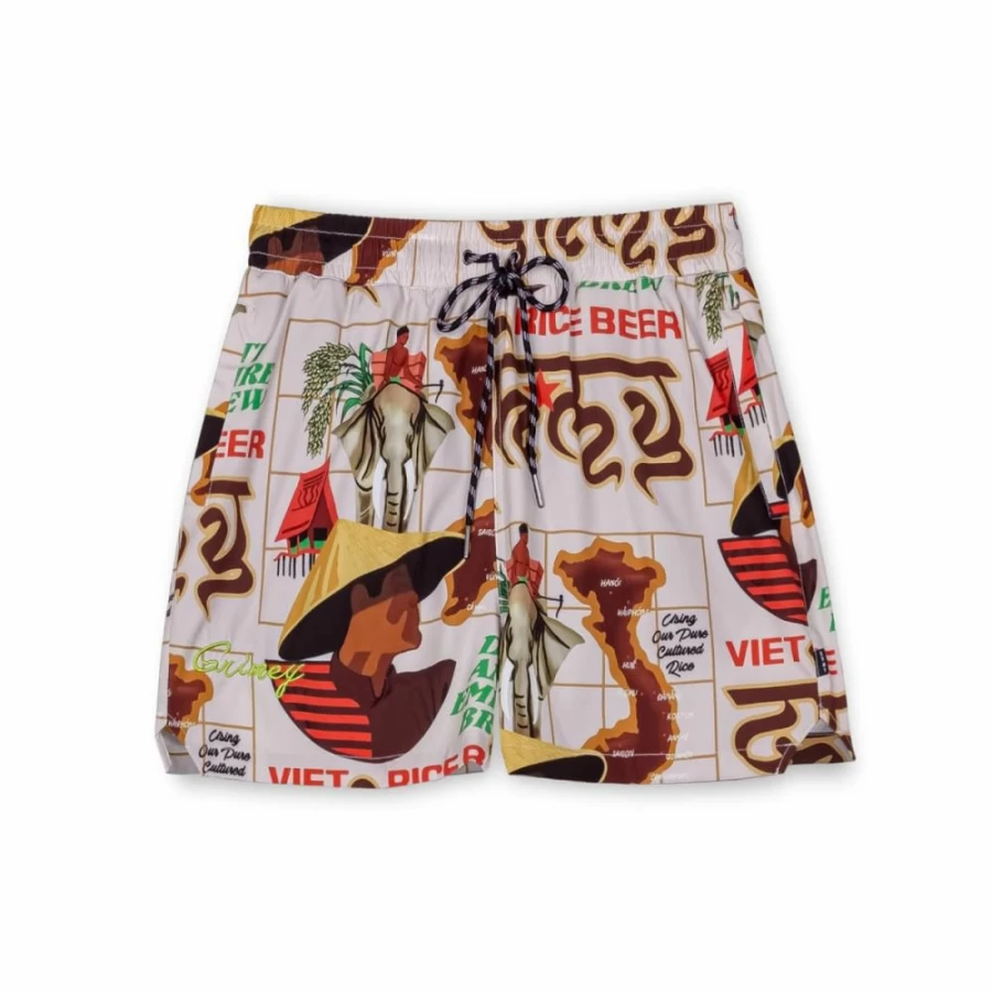 Grimey White Beer Print Swimming Shorts for Men - Summer 2023 Collection - Casual Beach Shorts