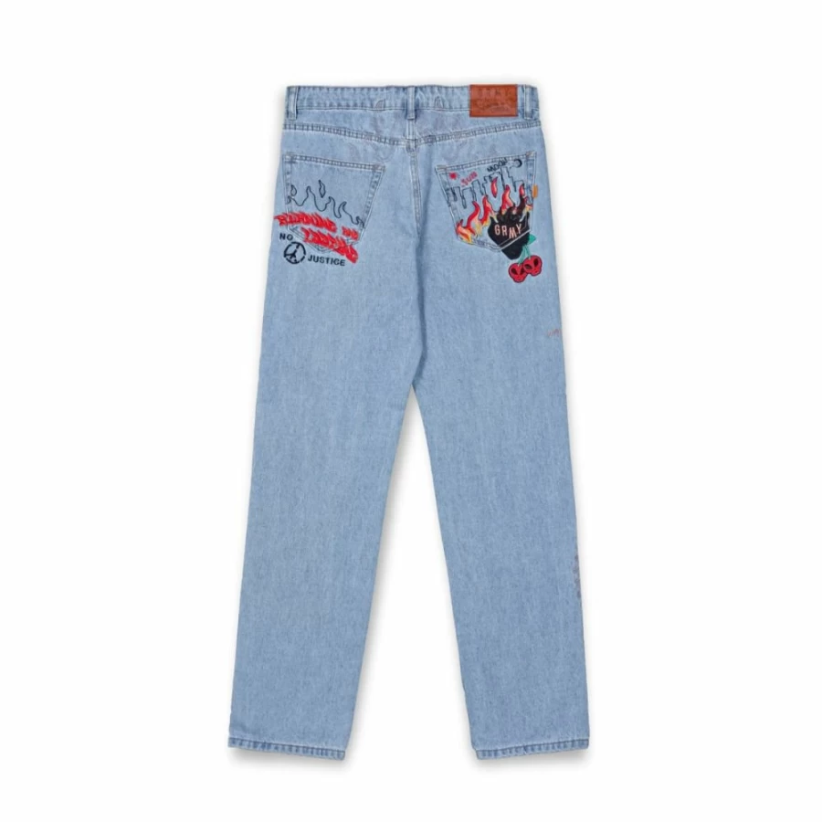 Grimey The Sweet Burn Regular Fit Washed Blue Denim Jeans for Men FW23 Collection