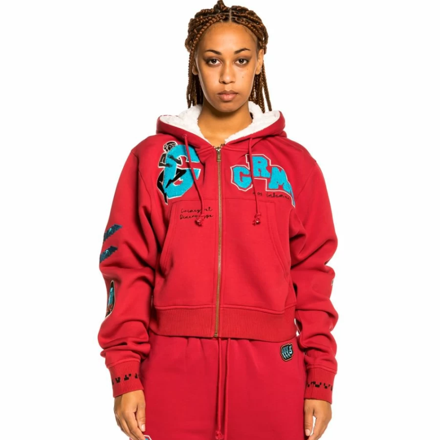 Grimey "Singgang Junction" Red Zipper Hoodie for Women - Fall 2021 Collection