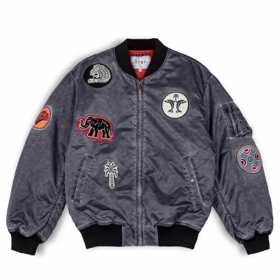Grimey Washed Black Bomber Jacket - Spring 2023 Casual Outerwear Coat