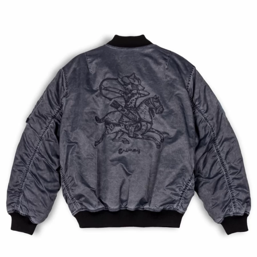 Grimey Washed Black Bomber Jacket - Spring 2023 Casual Outerwear Coat