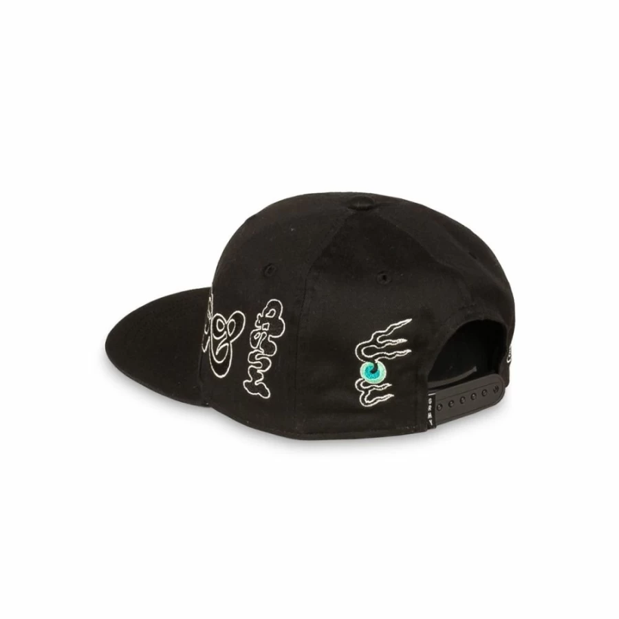 Grimey Tusker Temple Snapback Hat - Black Adjustable Baseball Cap for Men & Women - FW23 Streetwear Fashion