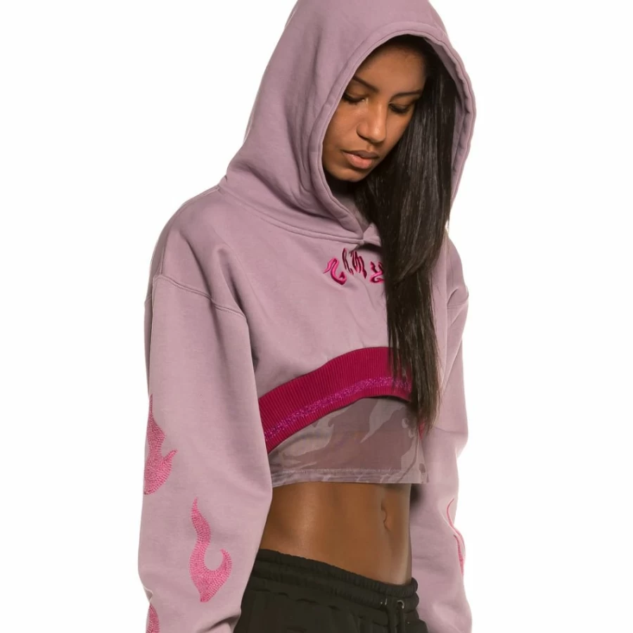 Grimey Yoga Fire Super Crop Hoodie Violet - Streetwear Fashion SS20 Collection