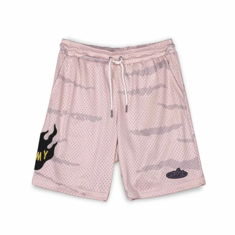 Grimey Cloven Tongues Mesh Basketball Shorts - Cream Color, Summer 2023 Collection, All Over Print Design
