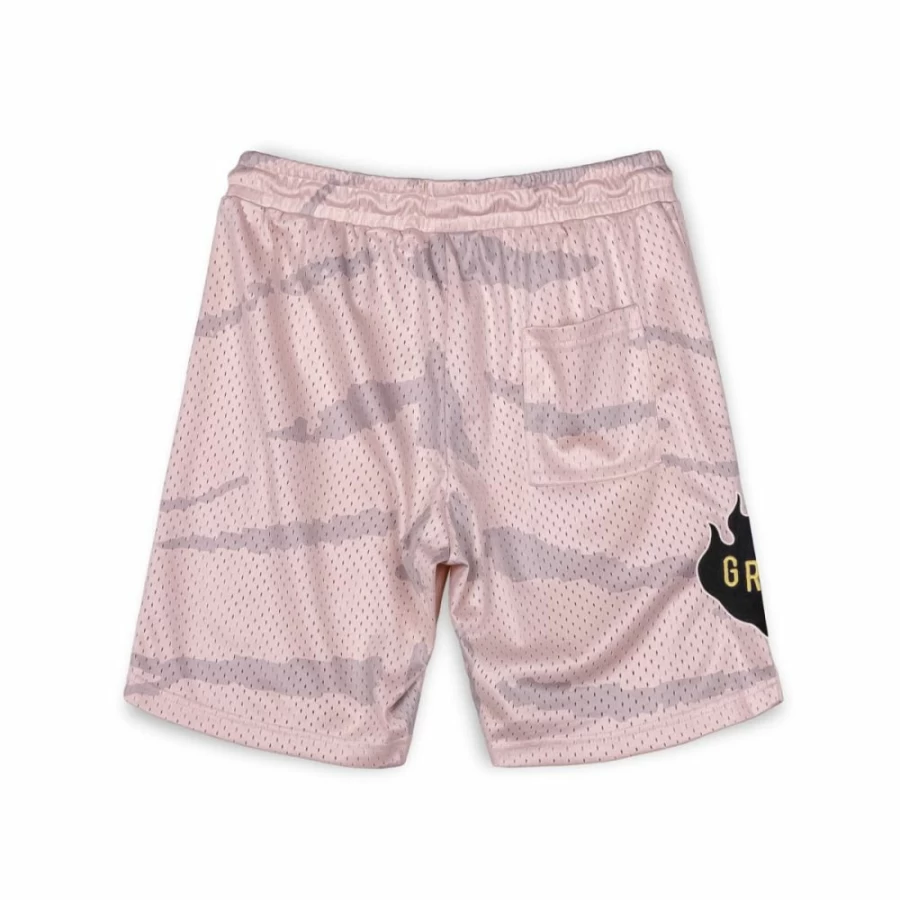 Grimey Cloven Tongues Mesh Basketball Shorts - Cream Color, Summer 2023 Collection, All Over Print Design