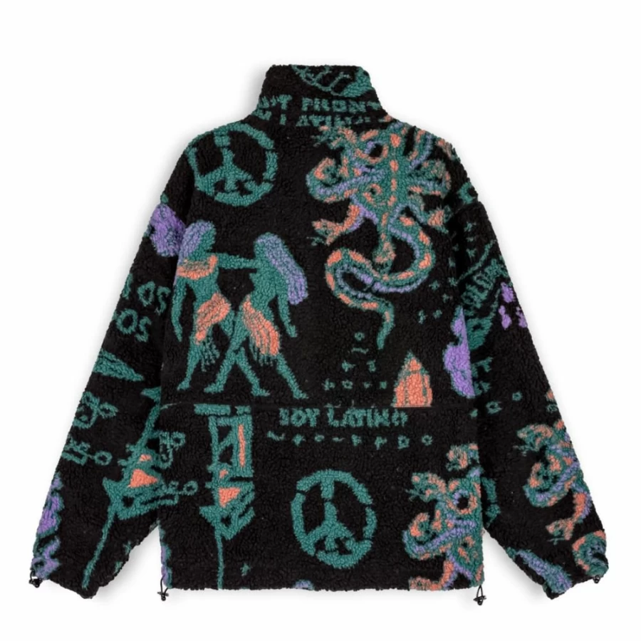 Grimey Lost Boys Sherpa Jacket for Men - Black Winter Coat 2022 - Warm Fleece Lined Outerwear
