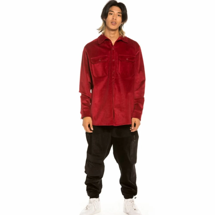 Grimey Red Corduroy Long Sleeve Shirt - Aged Rum Color - Winter 2021 Collection