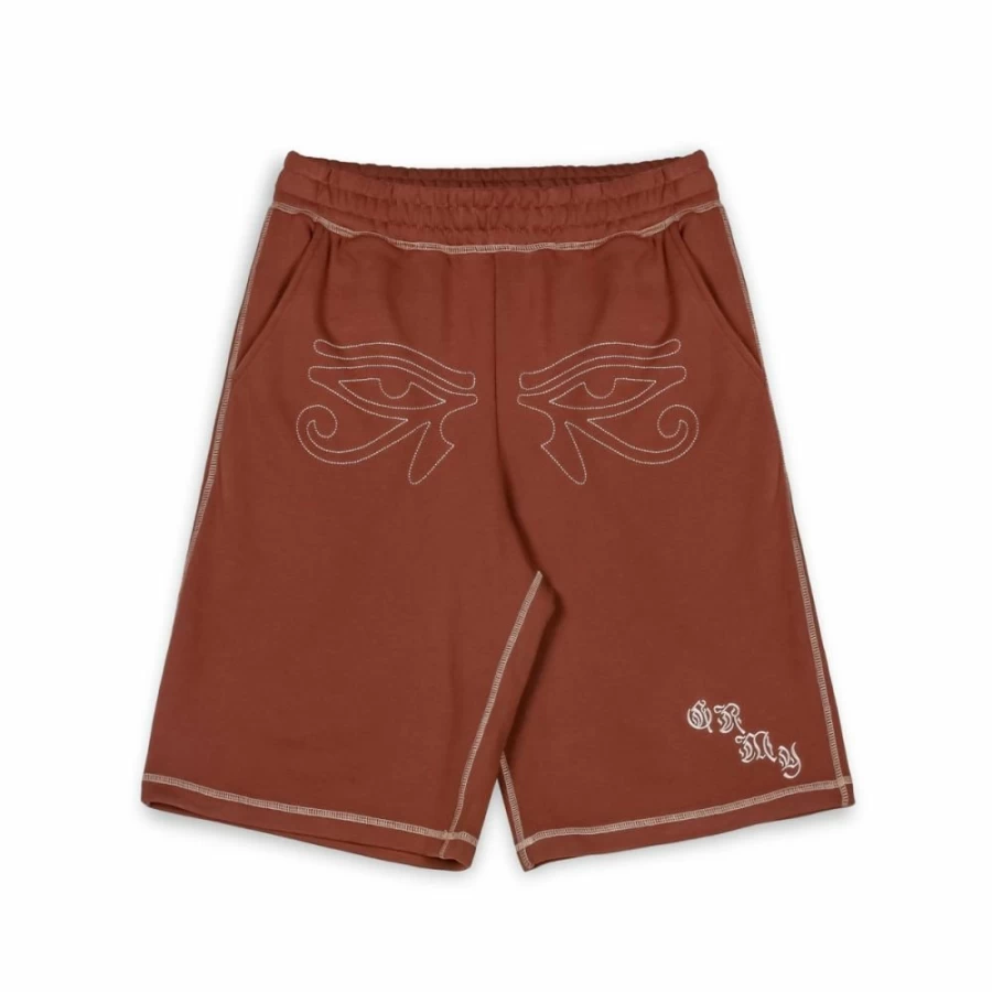 Grimey Fire Route Baggy Sweatshorts for Men - Brown Casual Loose Fit Shorts - Spring Summer Streetwear