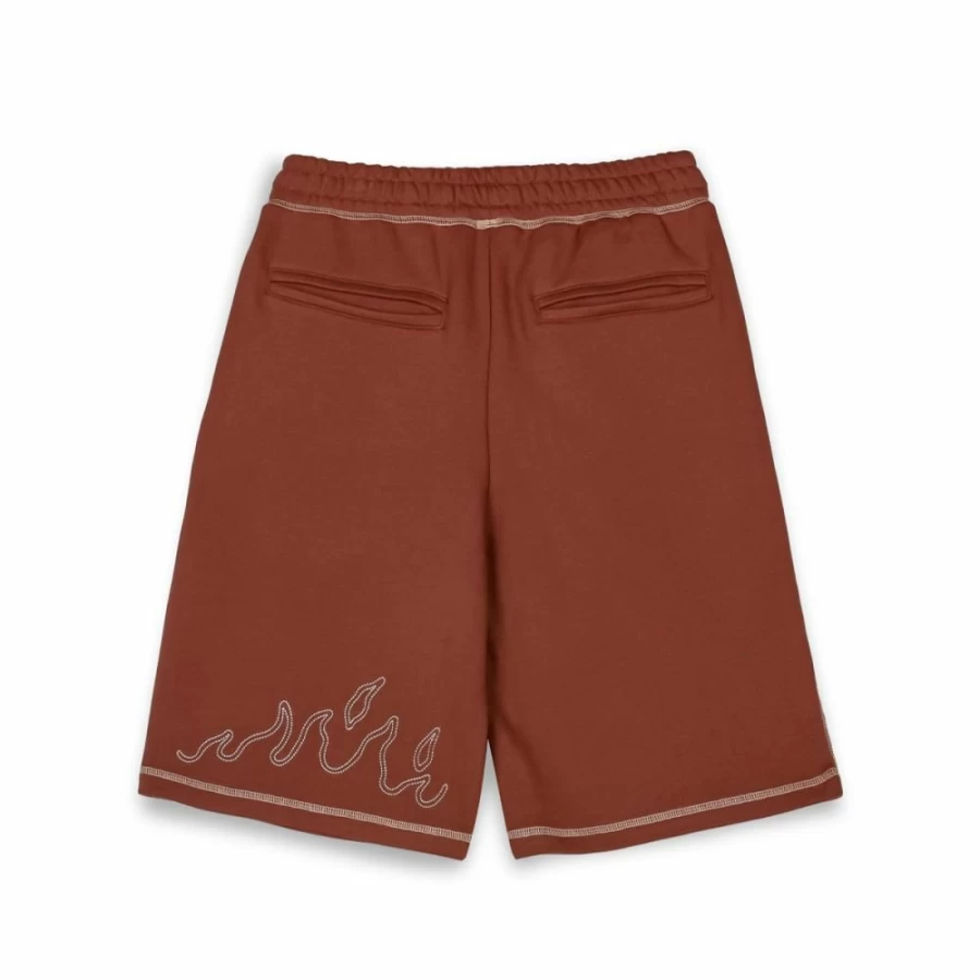 Grimey Fire Route Baggy Sweatshorts for Men - Brown Casual Loose Fit Shorts - Spring Summer Streetwear