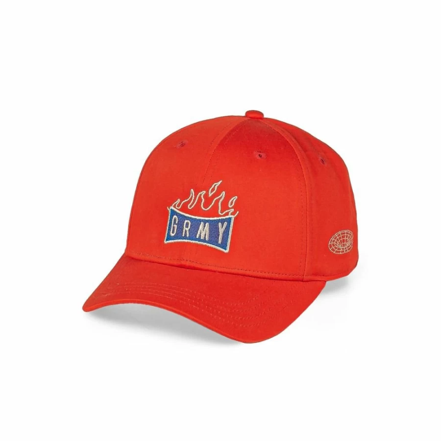 Grimey Red Snapback Cap with Curved Visor - Back At You Collection FW23