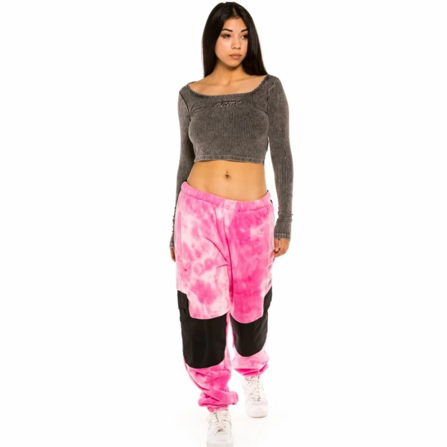 Grimey Space Lady Bleached Black Long Sleeve Crop Top - Winter 2021 Fashion